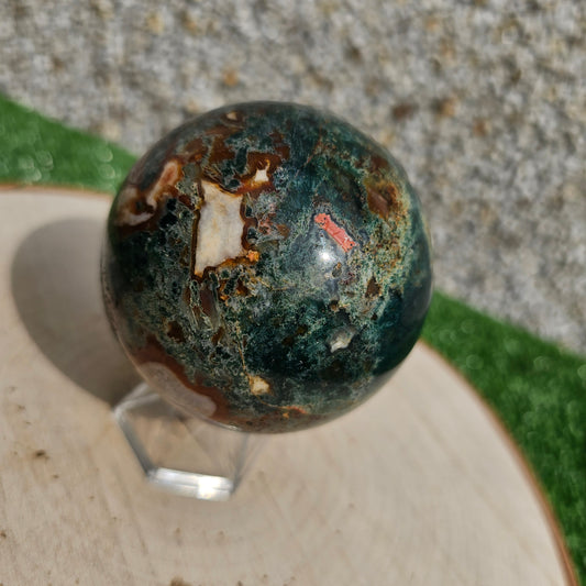 Beautiful Example of Moss Agate with Red Moss Crystal Sphere
