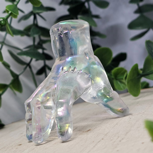 Aura Coated Quartz "Thing" Hand Crystal Carving