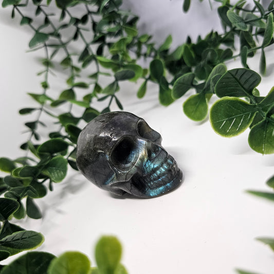 Blue Flash Labradorite Skull Carving