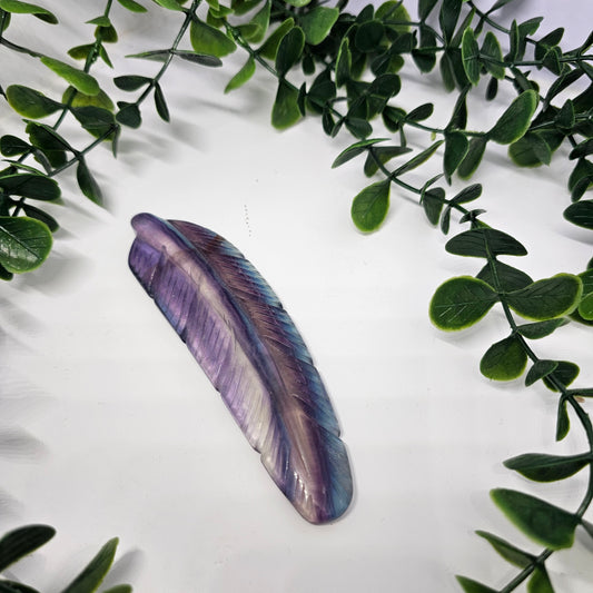 Beautifully Banded Fluorite Feather Crystal Carving