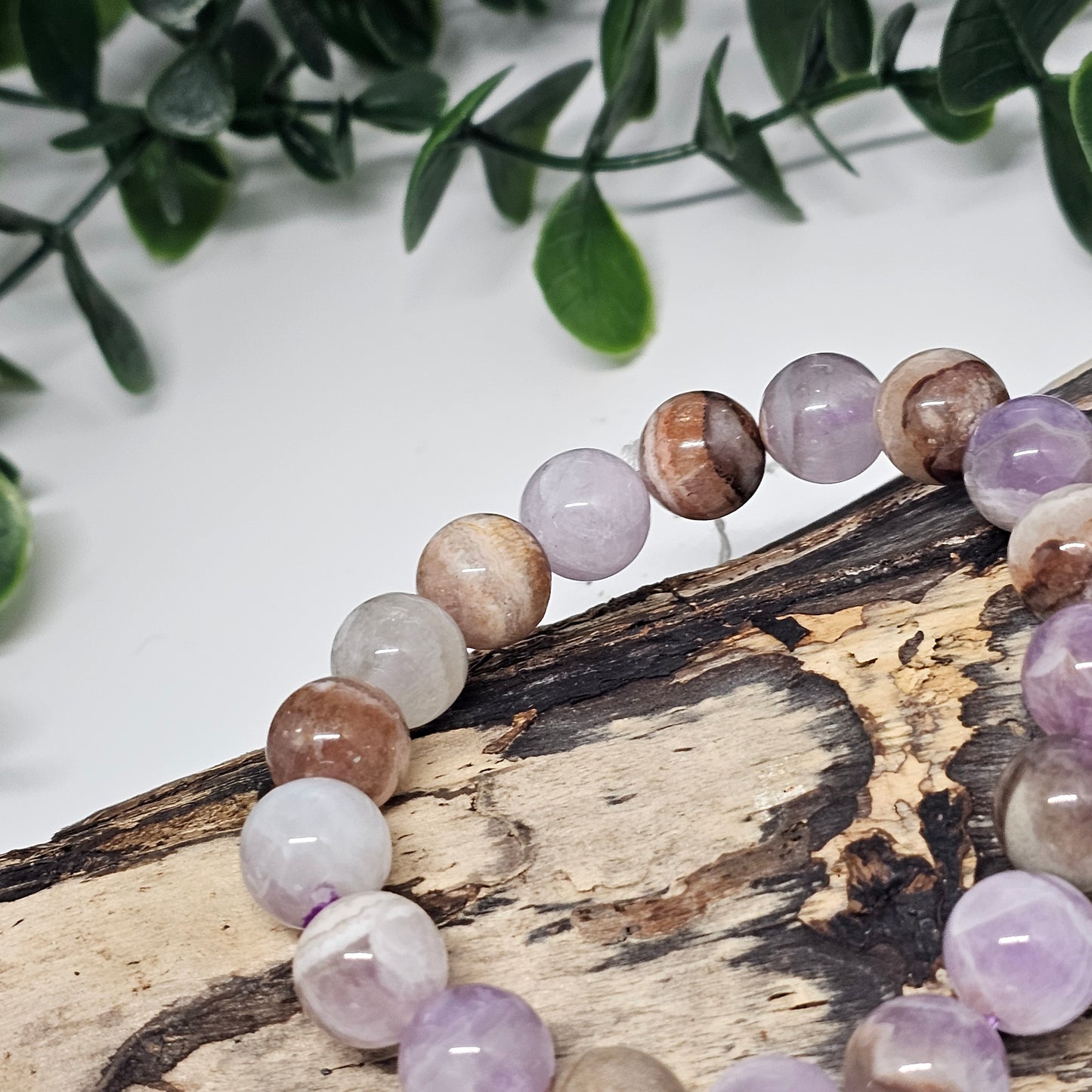 Amethyst mix Mexican Lace Agate & Quartz Crystal Beaded Bracelet