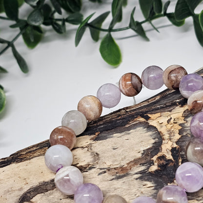 Amethyst mix Mexican Lace Agate & Quartz Crystal Beaded Bracelet