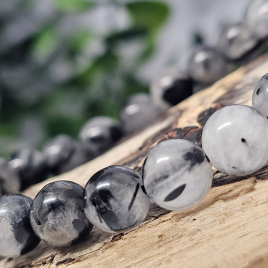 Black Tourmaline in Quartz Crystal beaded bracelet